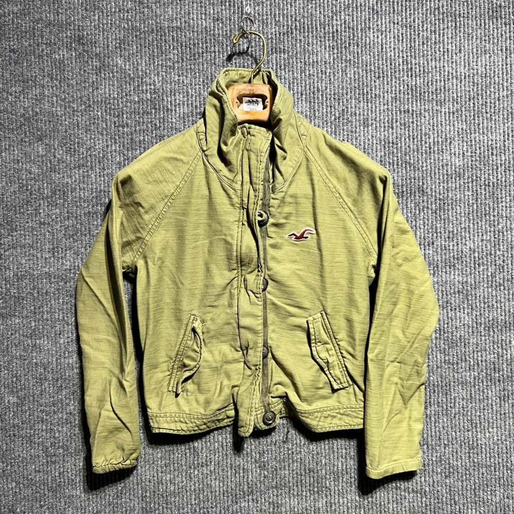 Vintage Hollister Full Zip Jacket Womens Small Green Utility Funnel Neck Cotton